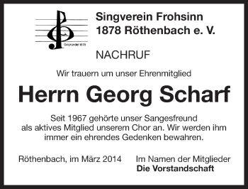 Traueranzeige von Georg Scharf von Pegnitz-Zeitung